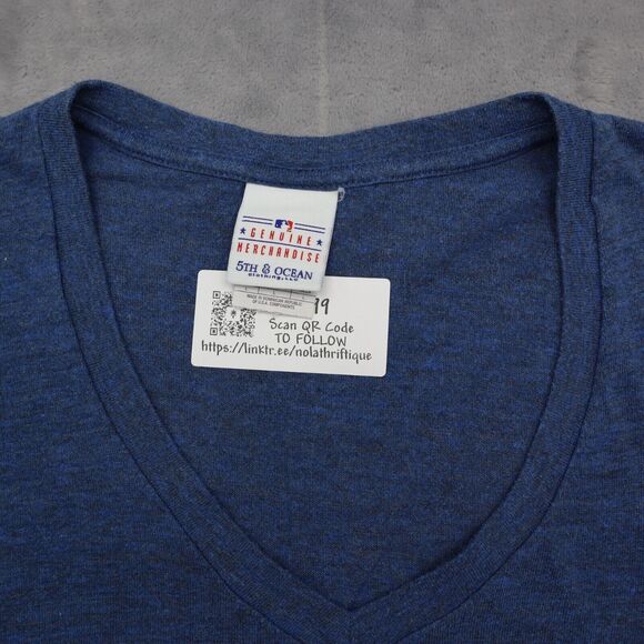 5TH Ocean Shirt Womens L Blue Chicago Cubs Short Sleeve VNeck Knit Casual Tee - Picture 8 of 16
